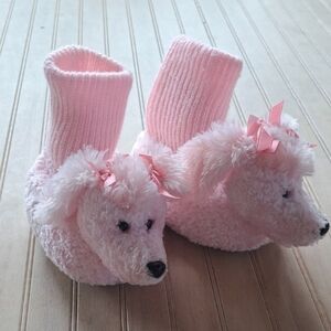 Adorable Pink Poodle Girl's Warm Sock Slippers Fun Playful Fluffy (Size 5-6)
